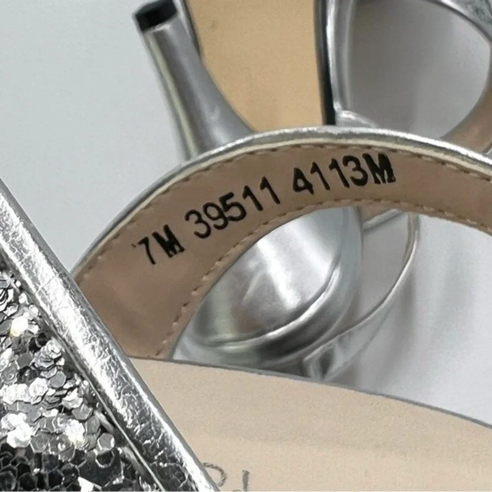 Touch Ups Womens Size 7 Silver Glitter Platform‎ Open Toe Dress Sandals Heels